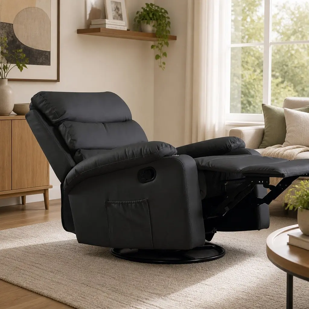 Massage Chair Recliner 360 Swivel Heated Adjustable Footrest Armrest Black