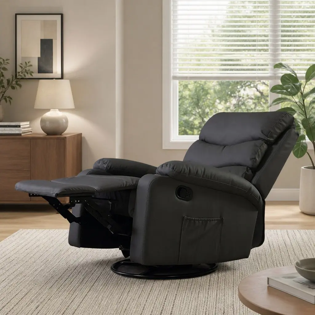 Massage Chair Recliner 360 Swivel Heated Adjustable Footrest Armrest Black