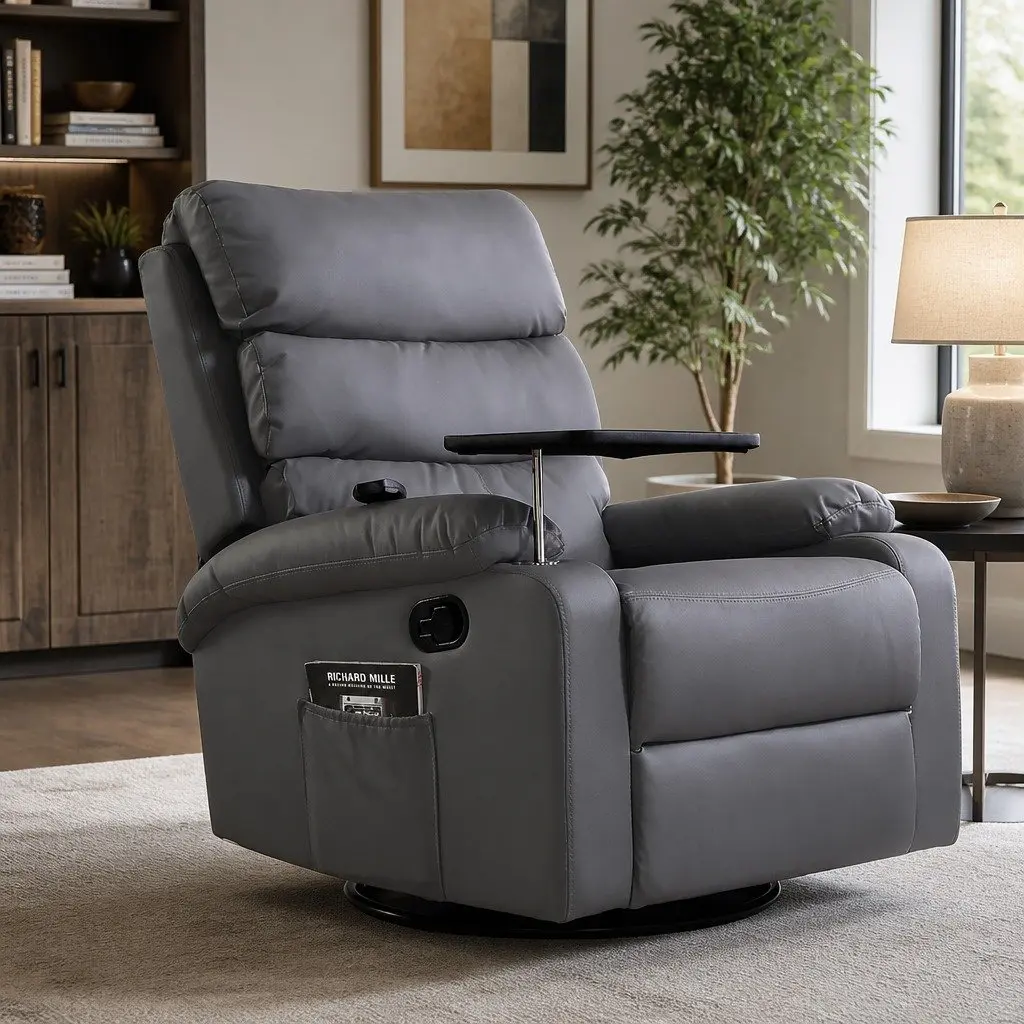 Massage Recliner Chair Grey Heated Adjustable Footrest Tilt Remote Control