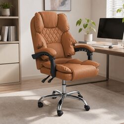 Gaming Chair Office Computer Brown PU Leather High Back 3 Seating Positions