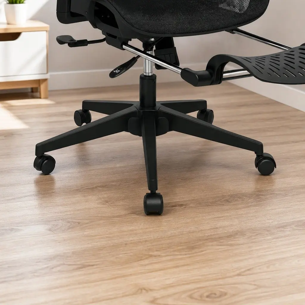 Ergonomic Office Chair Mesh Adjustable Lumbar Support Retractable Footrest Black