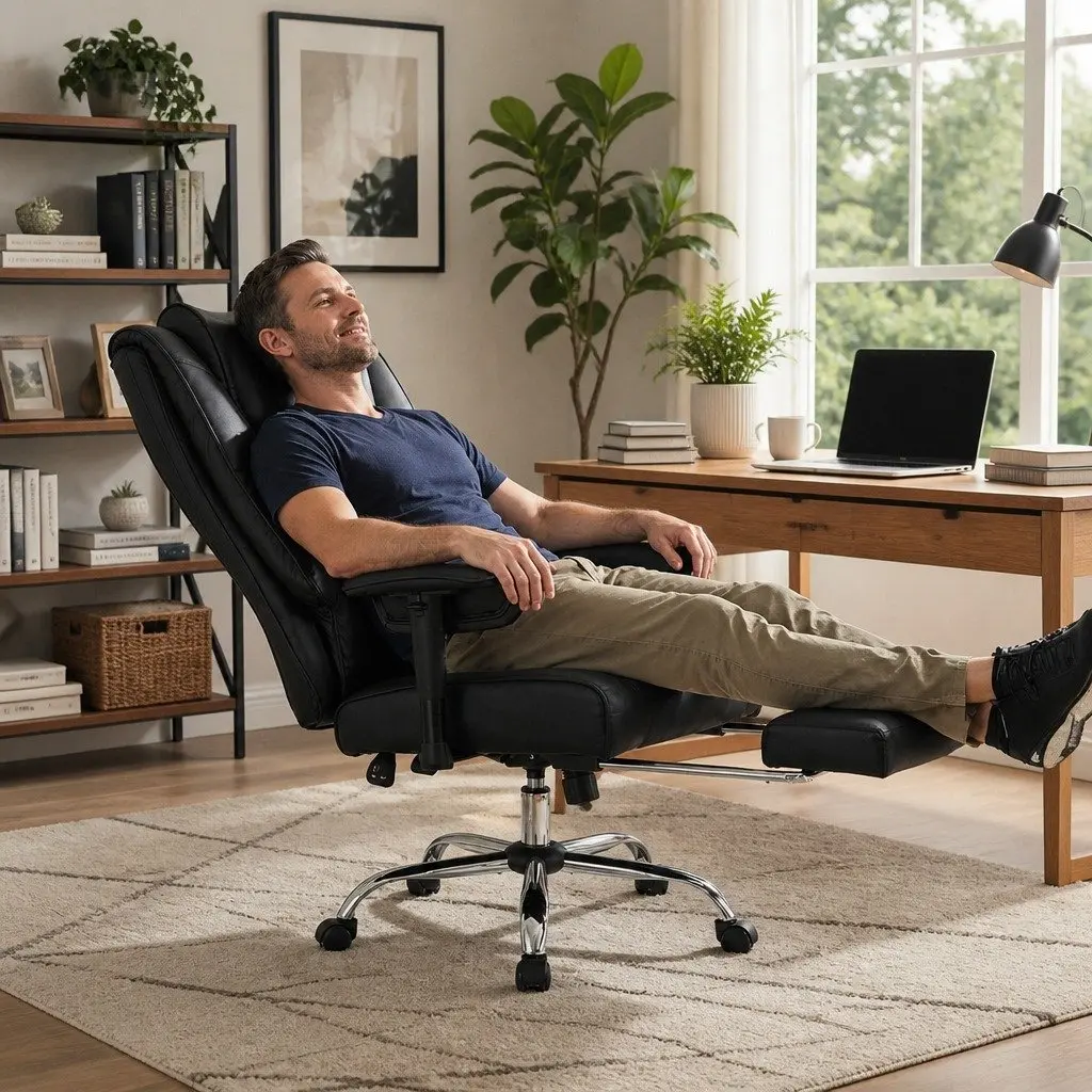 Heavy Duty Office Chair Ergonomic High Back Reclining Adjustable Black PU Leather