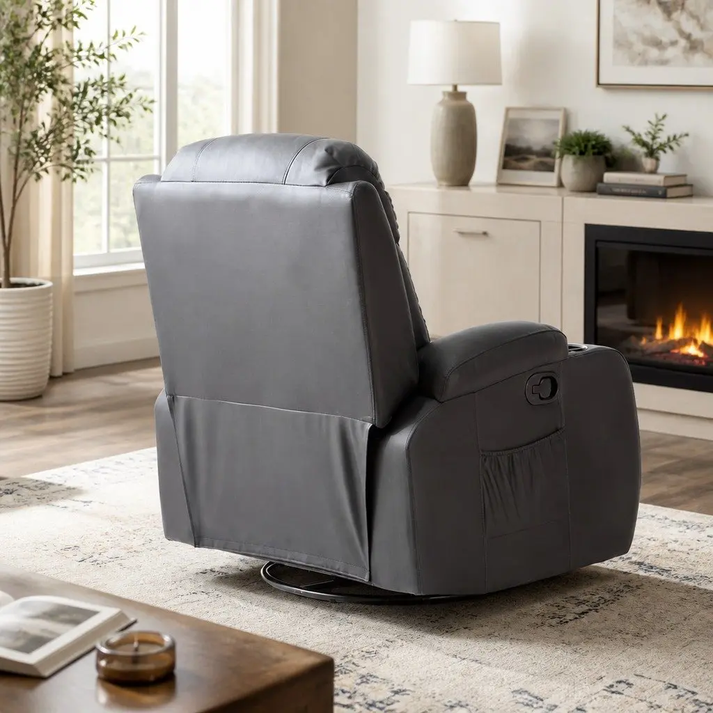 Massage Recliner Chair 360 Swivel Heated Lumbar Support Adjustable Backrest Footrest Faux PU Leather Black