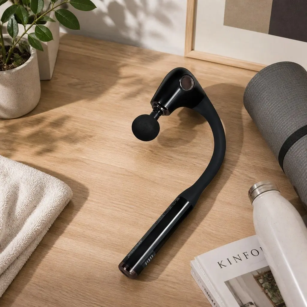 Massage Gun Extended Handle Deep Tissue Percussion Muscle Relief 4 Heads 5 Speed
