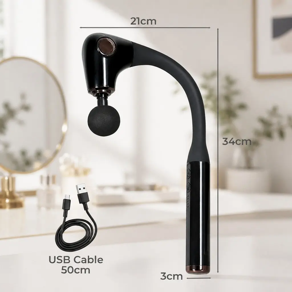 Massage Gun Extended Handle Deep Tissue Percussion Muscle Relief 4 Heads 5 Speed