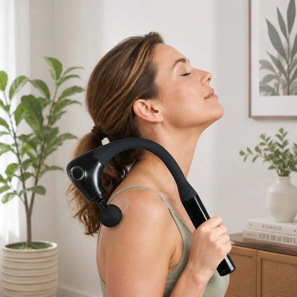 Massage Gun Extended Handle Deep Tissue Percussion Muscle Relief 4 Heads 5 Speed