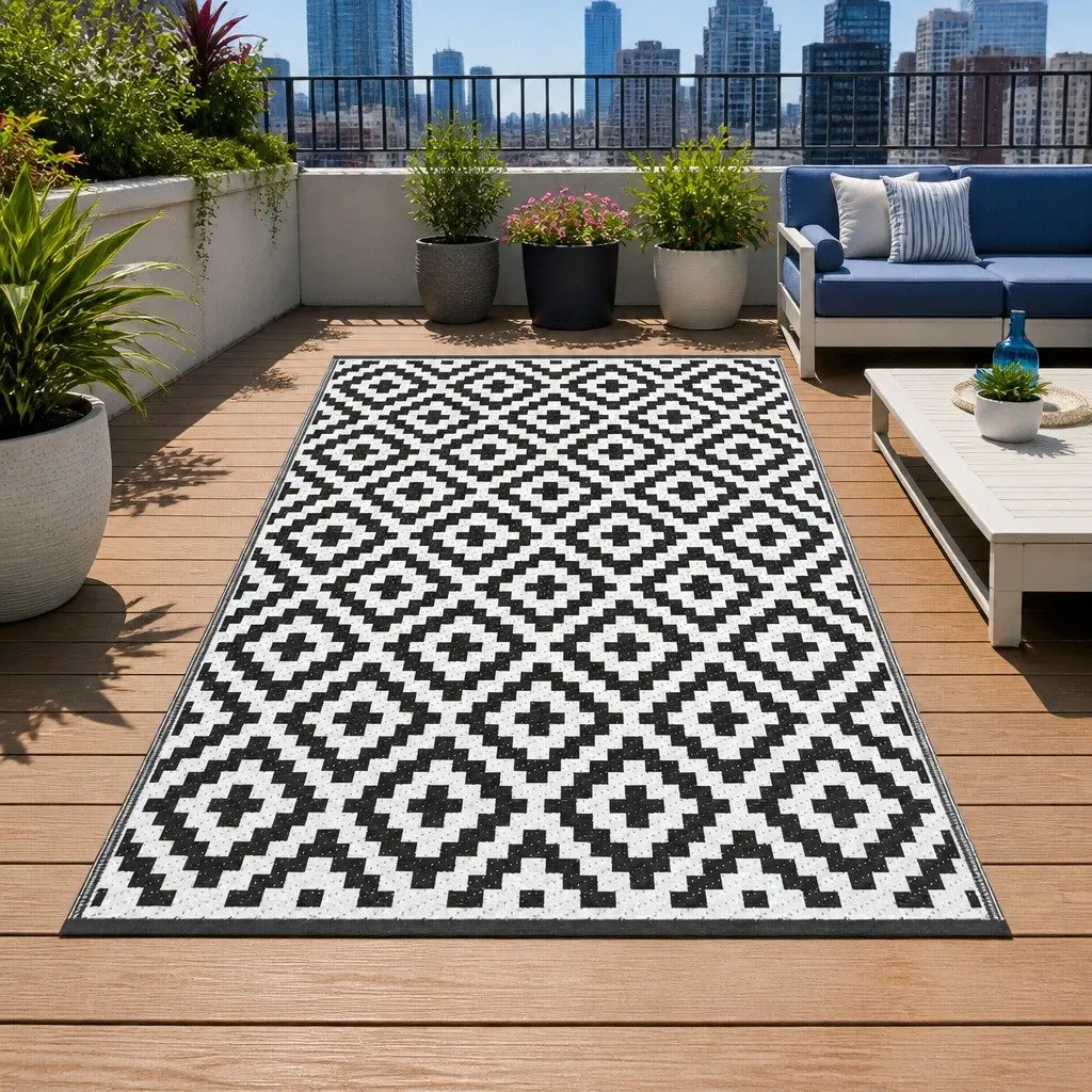 Outdoor Rug Reversible Dual-Sided 120x180cm Black