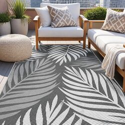 Outdoor Area Rug 152x244cm Reversible Dual-Sided Patio Mat Grey Large Carpet