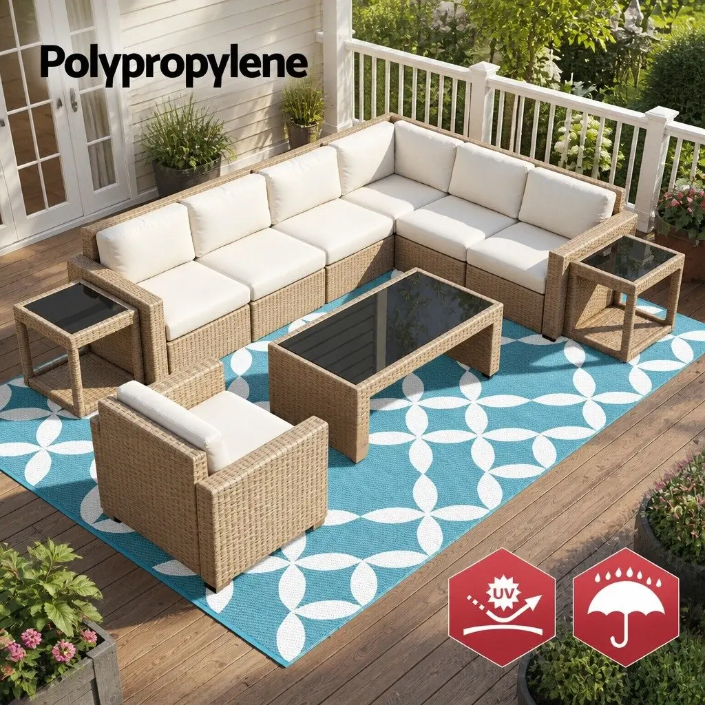 Outdoor Rug Reversible Dual-Sided Weather-Resistant Large Mat Light Blue