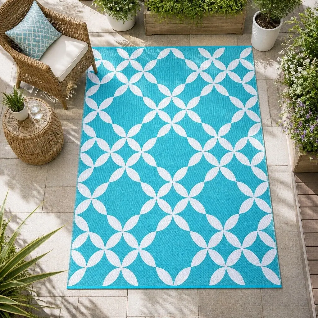 Outdoor Rug Reversible Dual-Sided Weather-Resistant Large Mat Light Blue