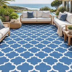 Outdoor Reversible Area Rug 274x366cm Large Dual-Sided Patio Mat Blue PP Carpet