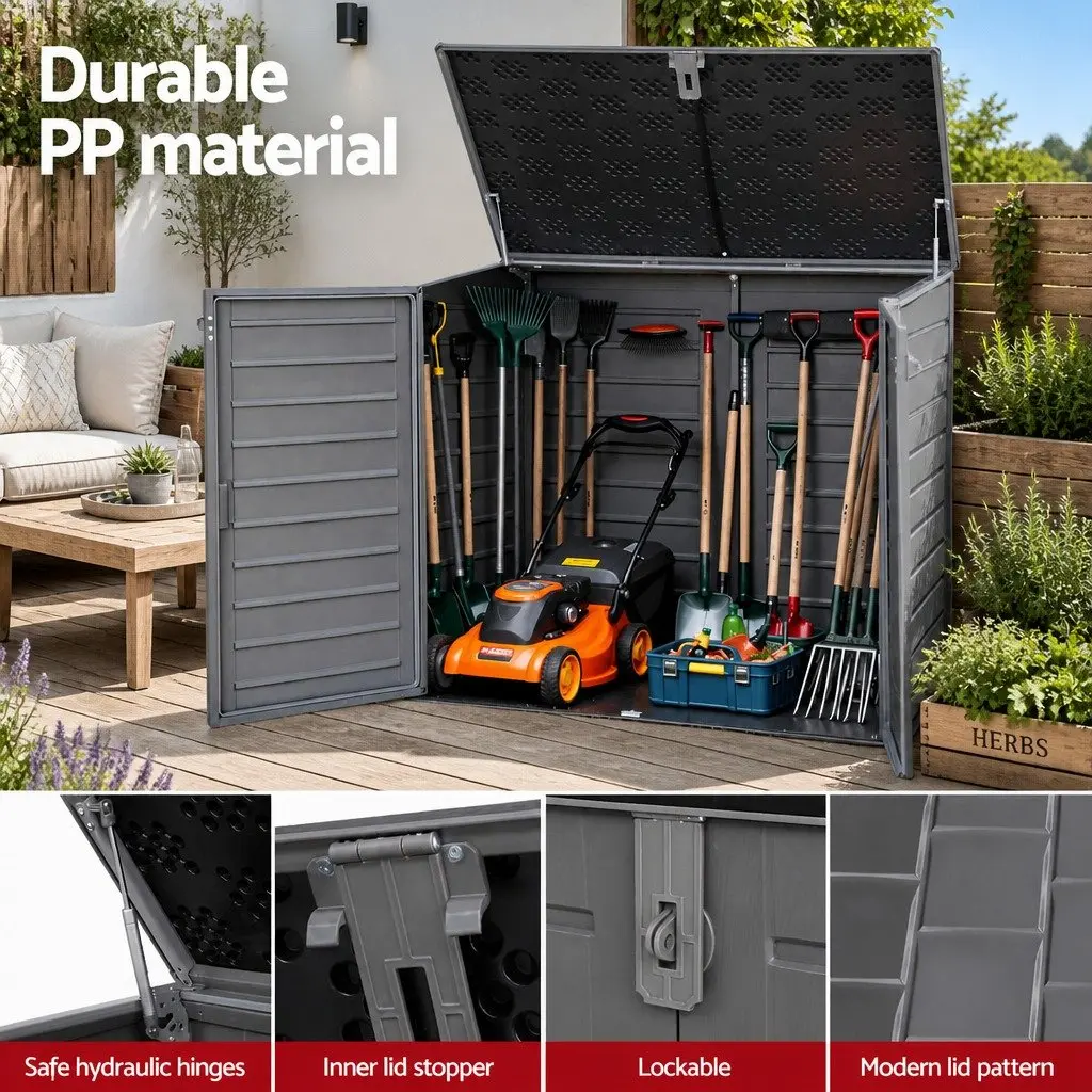 Outdoor Storage Box Lockable Cabinet 1170L Grey Weather Resistant Tool Organizer