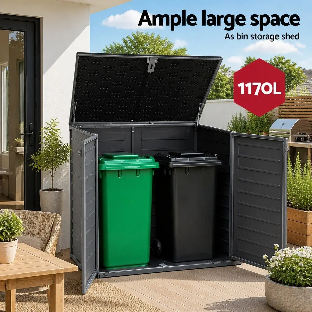 Outdoor Storage Box Lockable Cabinet 1170L Grey Weather Resistant Tool Organizer
