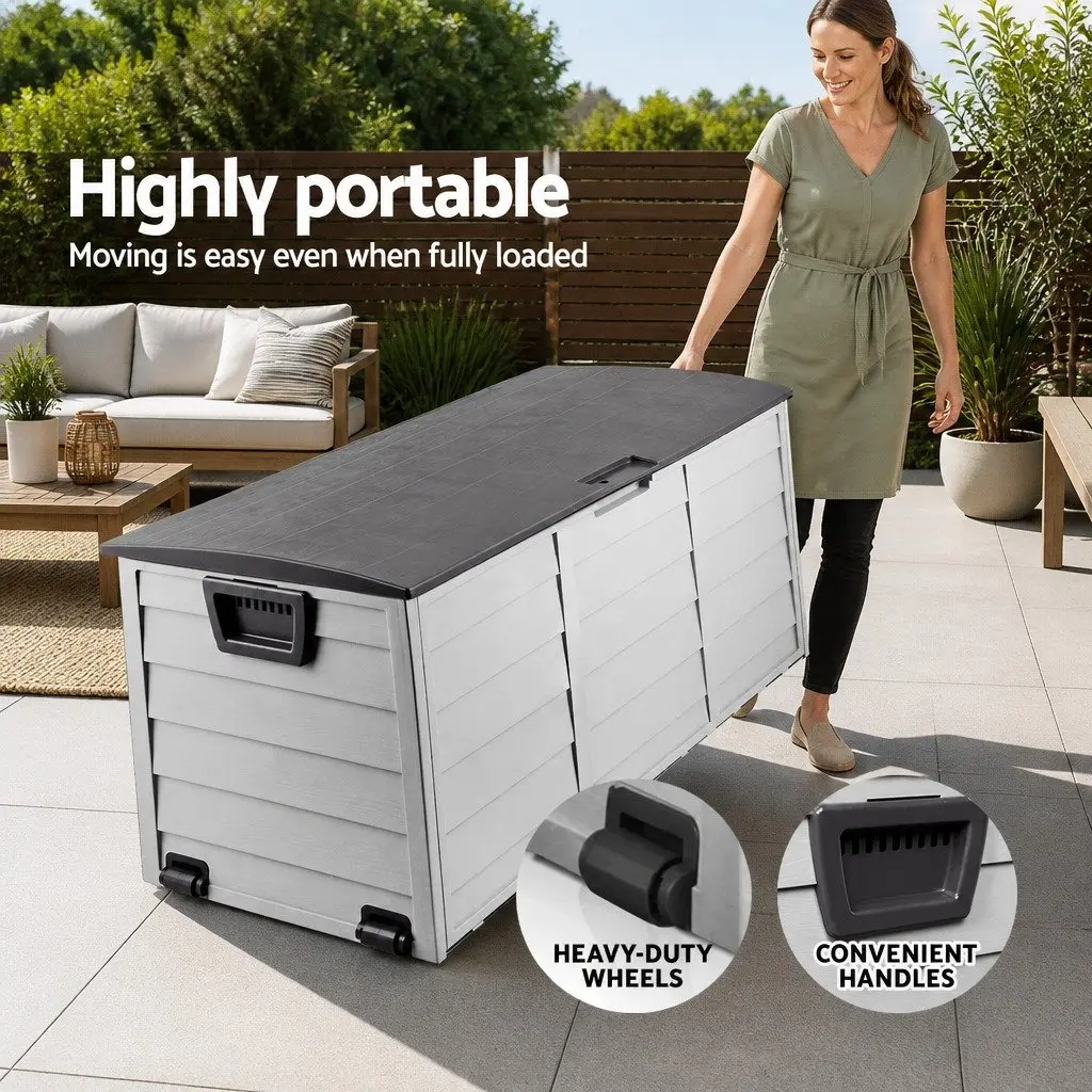 Outdoor Storage Box Lockable 290L Weather-resistant Black Polypropylene with Wheels