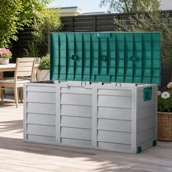 Outdoor Storage Box 290L Lockable Green Garden Deck Shed Organiser Wheels