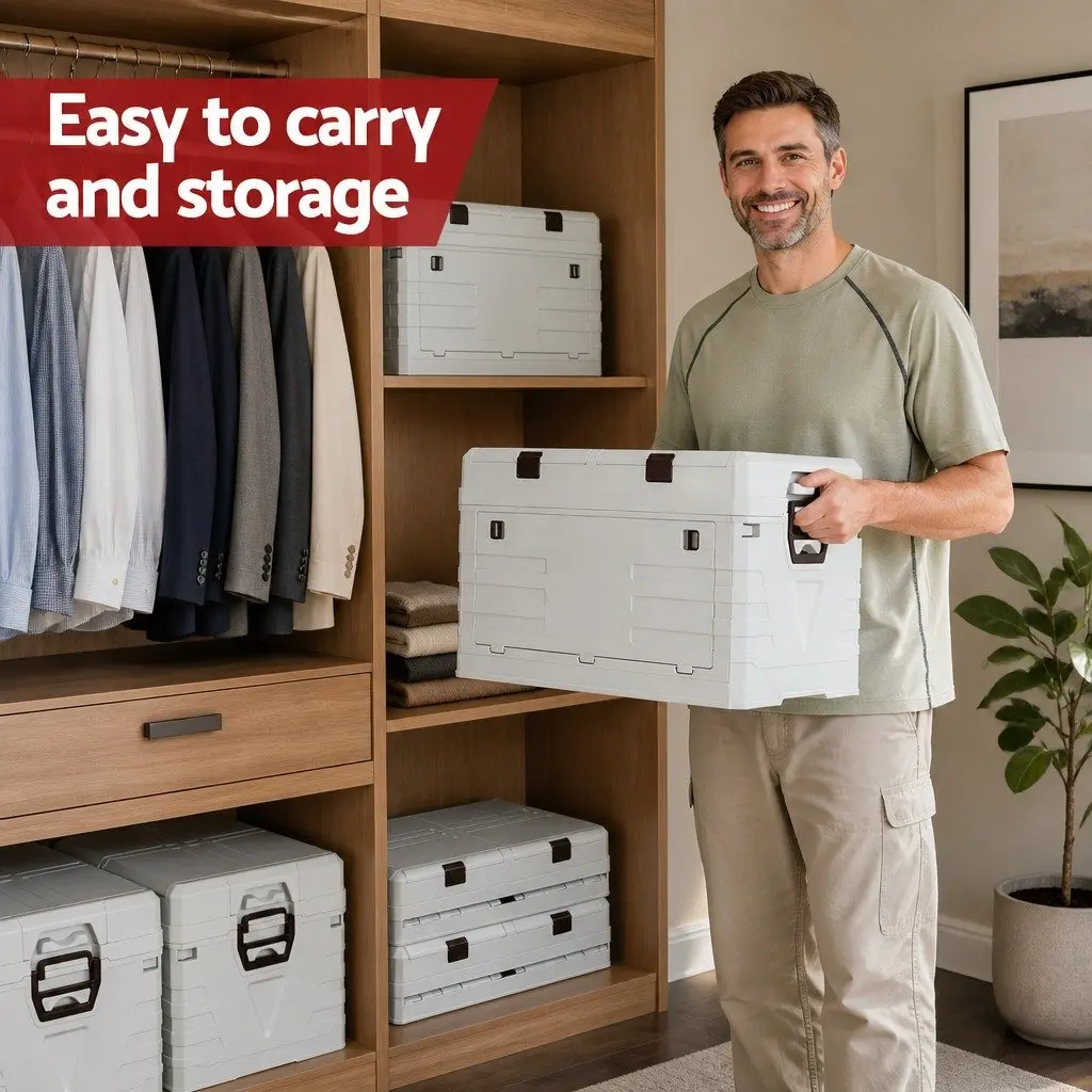 Outdoor Storage Box Collapsible Portable 40L Beige Camping Organizer