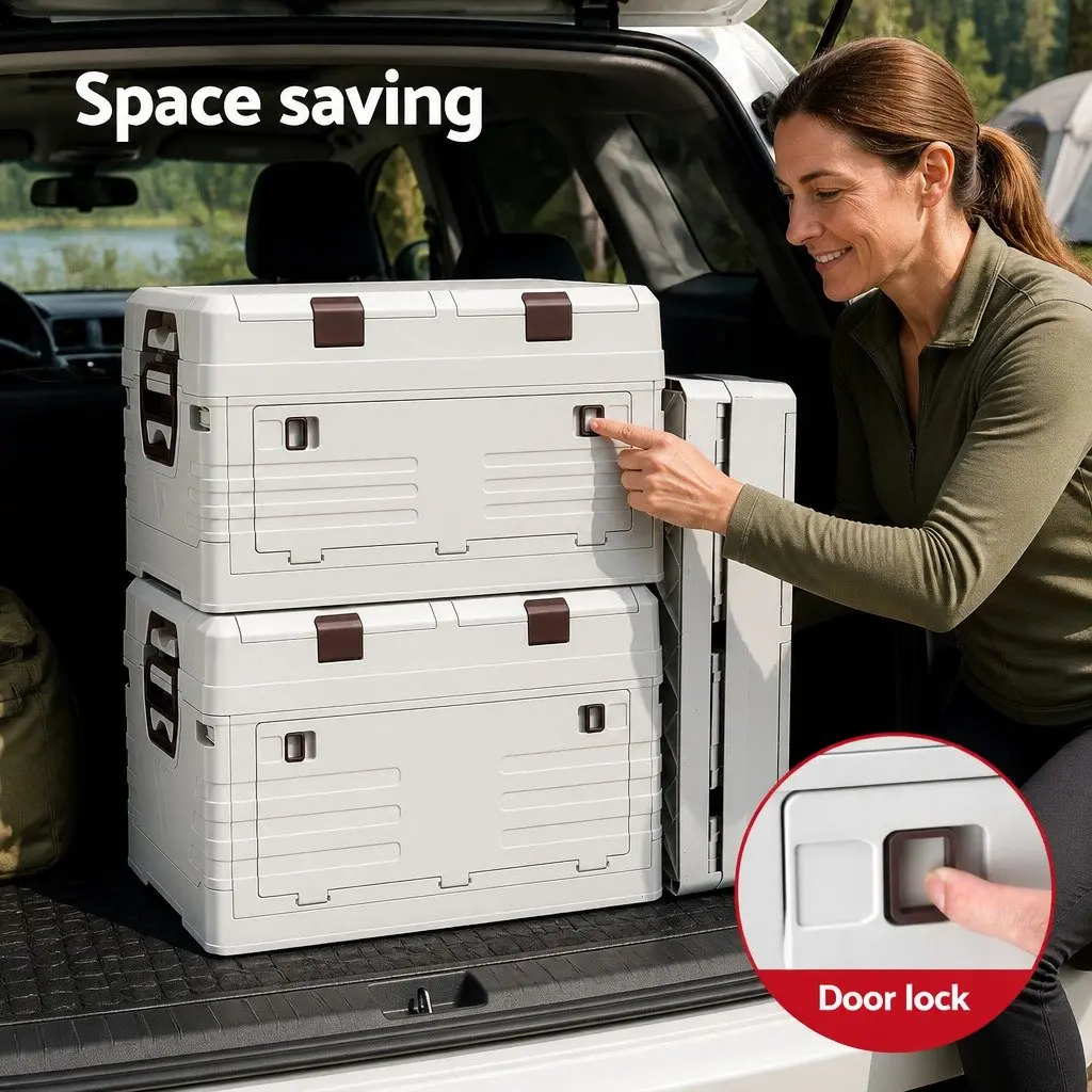 Outdoor Storage Box Collapsible Portable 60L Beige