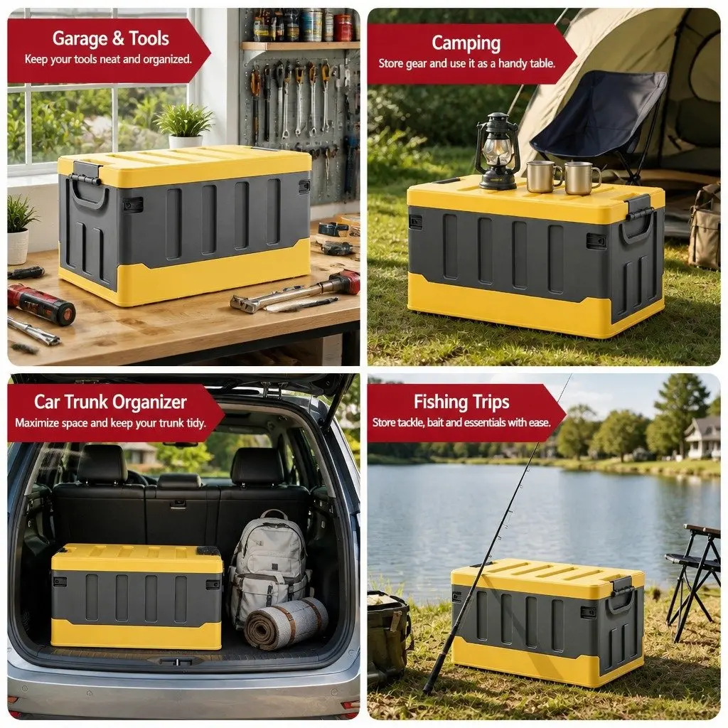 Collapsible Storage Box 60L Space-saving Folding Organizer Yellow