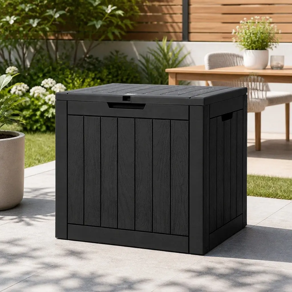 Outdoor Storage Box 118L Lockable Garden Shed Tool Container Bench Black