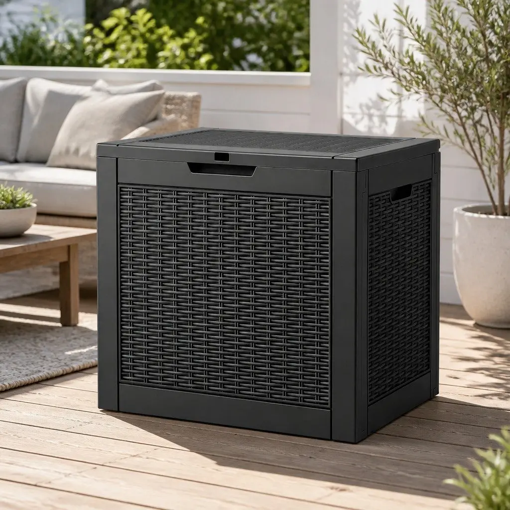 Outdoor Storage Box 118L Lockable Container Rattan Texture Garden Patio Balcony