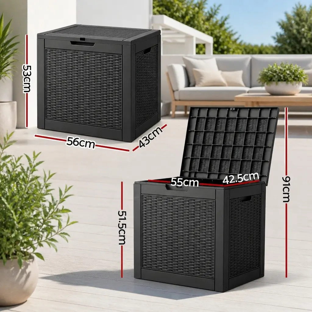 Outdoor Storage Box Lockable Lid 118L Rattan Texture Black