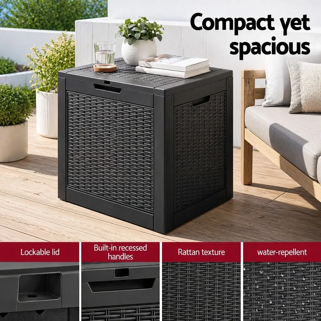 Outdoor Storage Box Lockable Lid 118L Rattan Texture Black