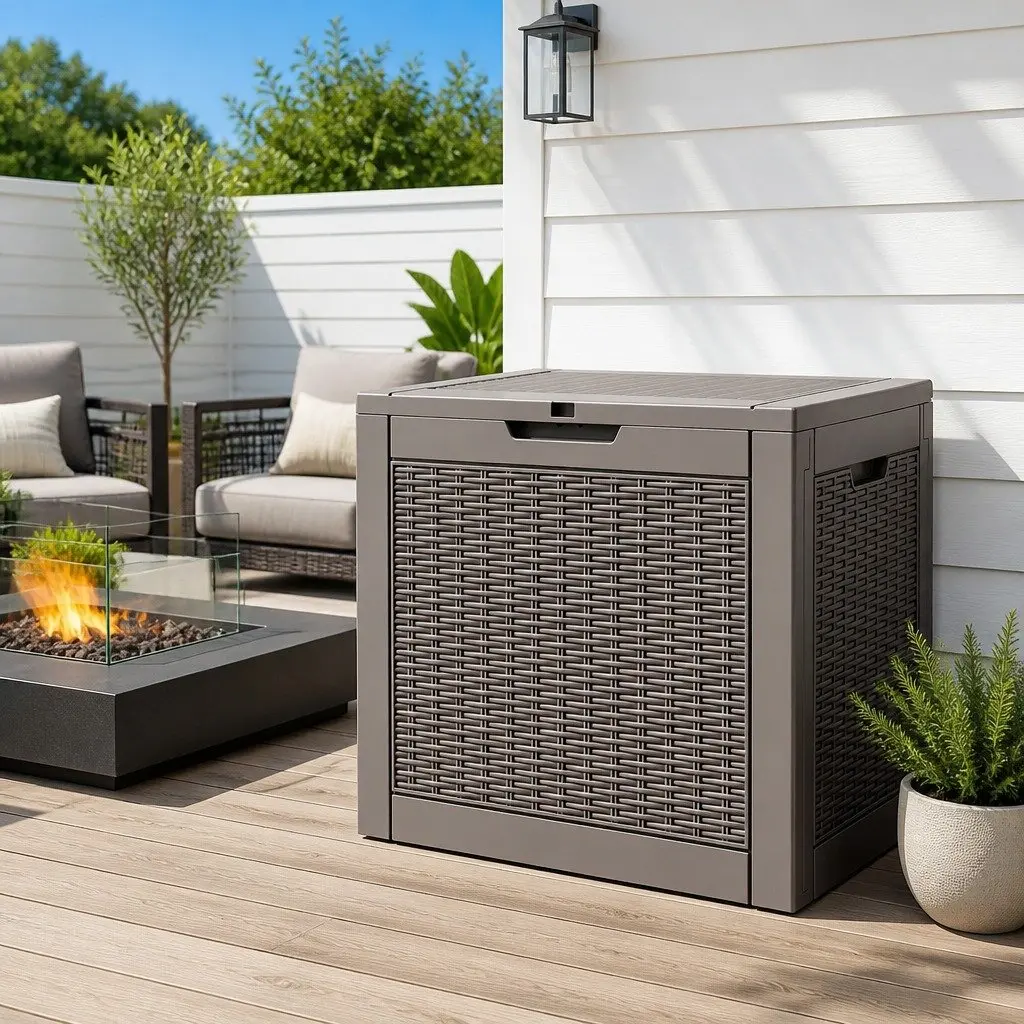 Outdoor Storage Box 118L Lockable Container Garden Patio Balcony Rattan-Texture