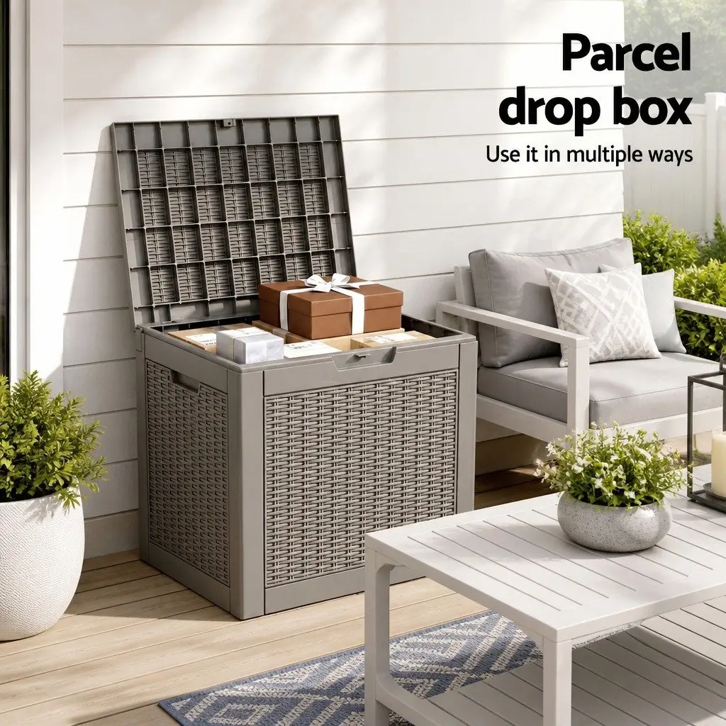 Outdoor Storage Box Lockable 118L Rattan-Texture Brown