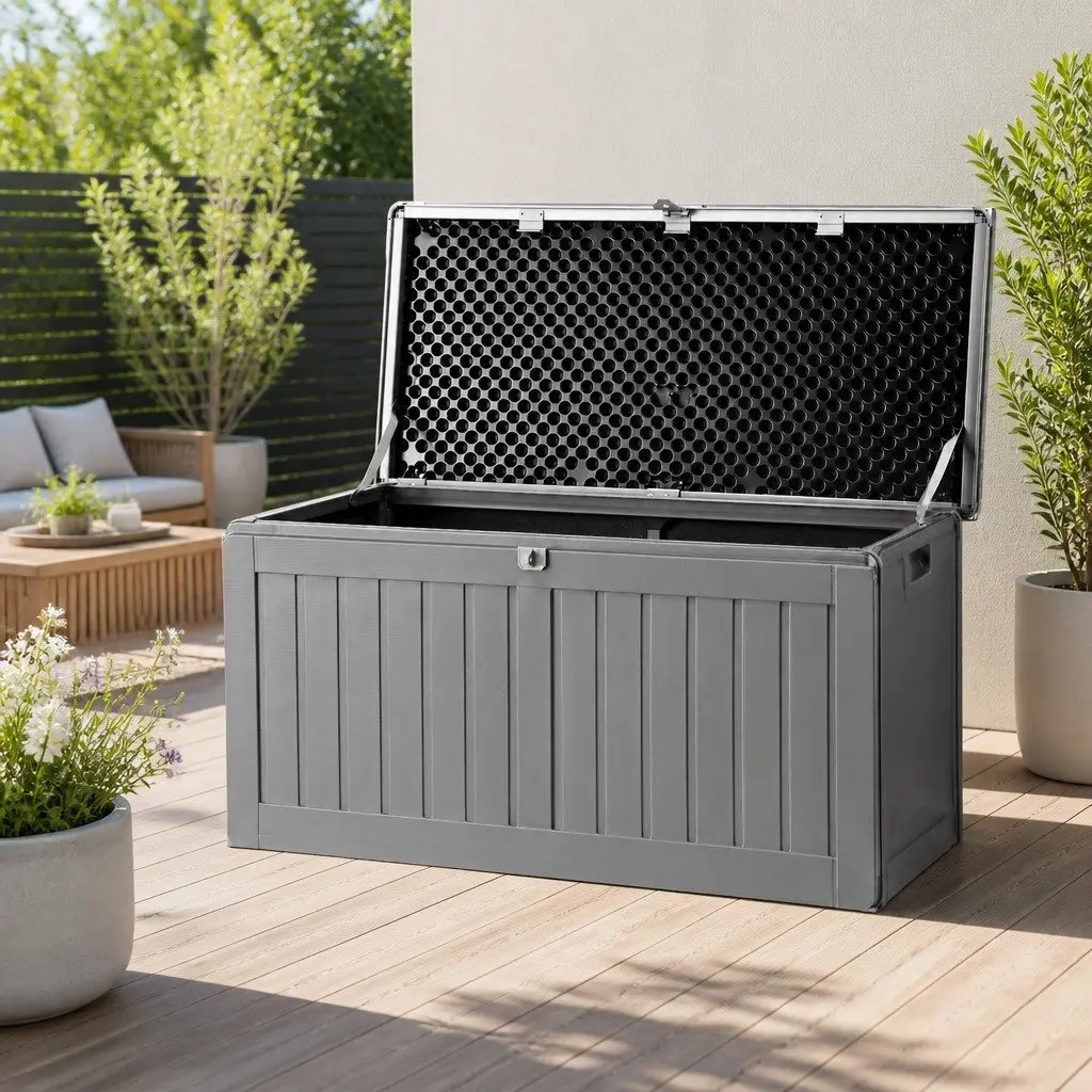 Outdoor Storage Box 190L Lockable Garden Bench Container Tool Shed Seat Grey