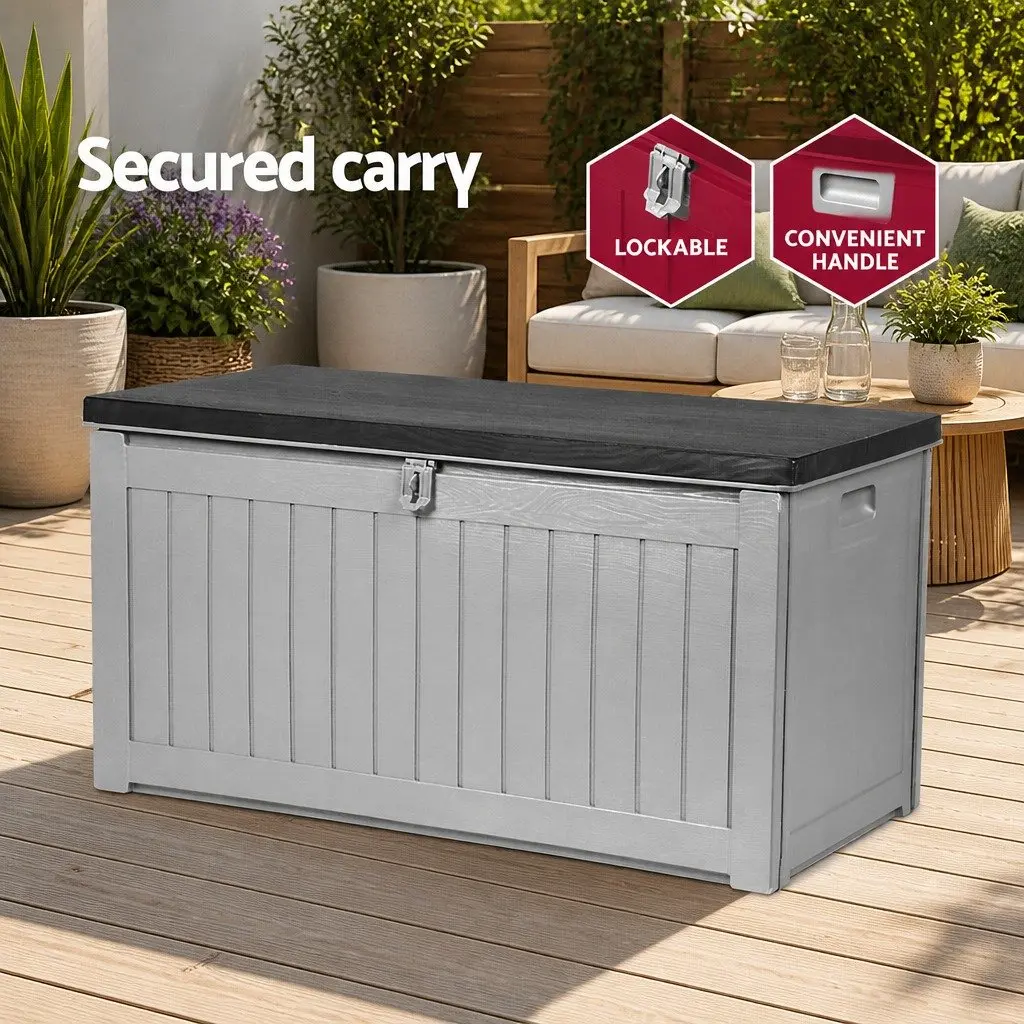 Outdoor Storage Box 190L Lockable Garden Bench Container Tool Shed Seat Grey