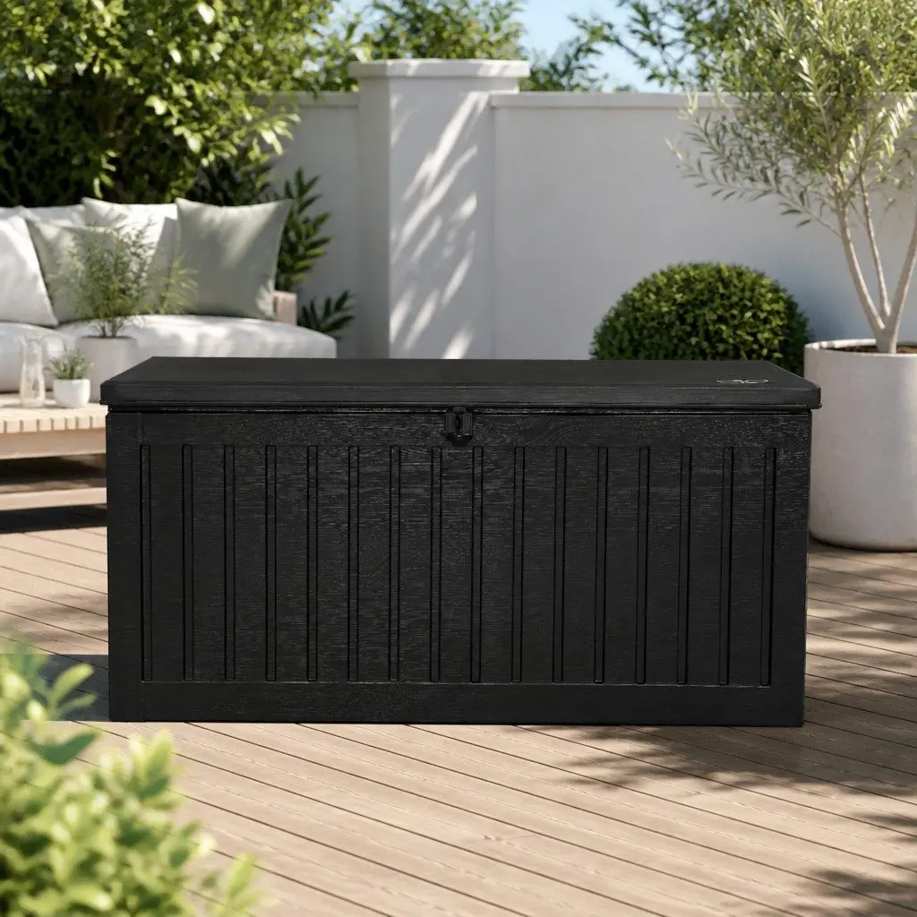 Outdoor Storage Box Lockable 270L Weather-Resistant Black Garden Bench Container