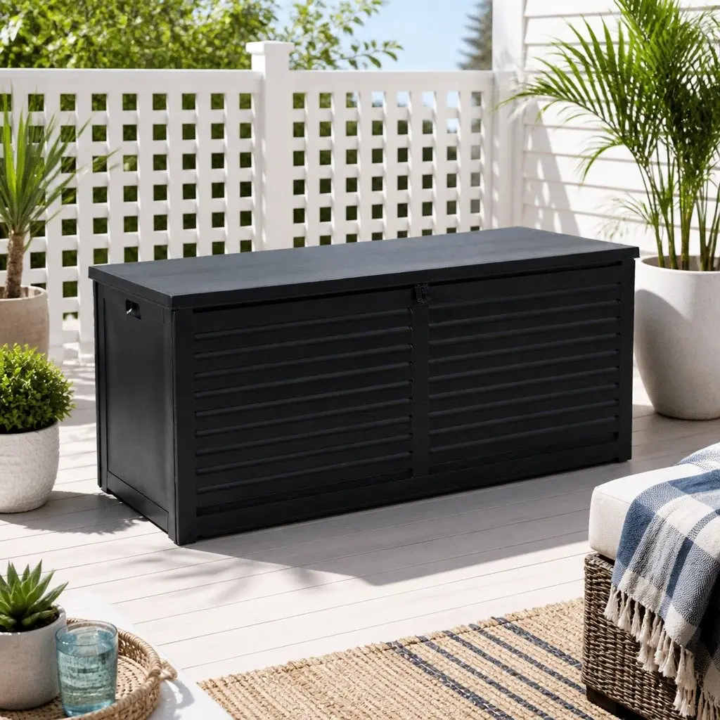 Outdoor Storage Box Lockable 490L Weather-Resistant Polypropylene Black