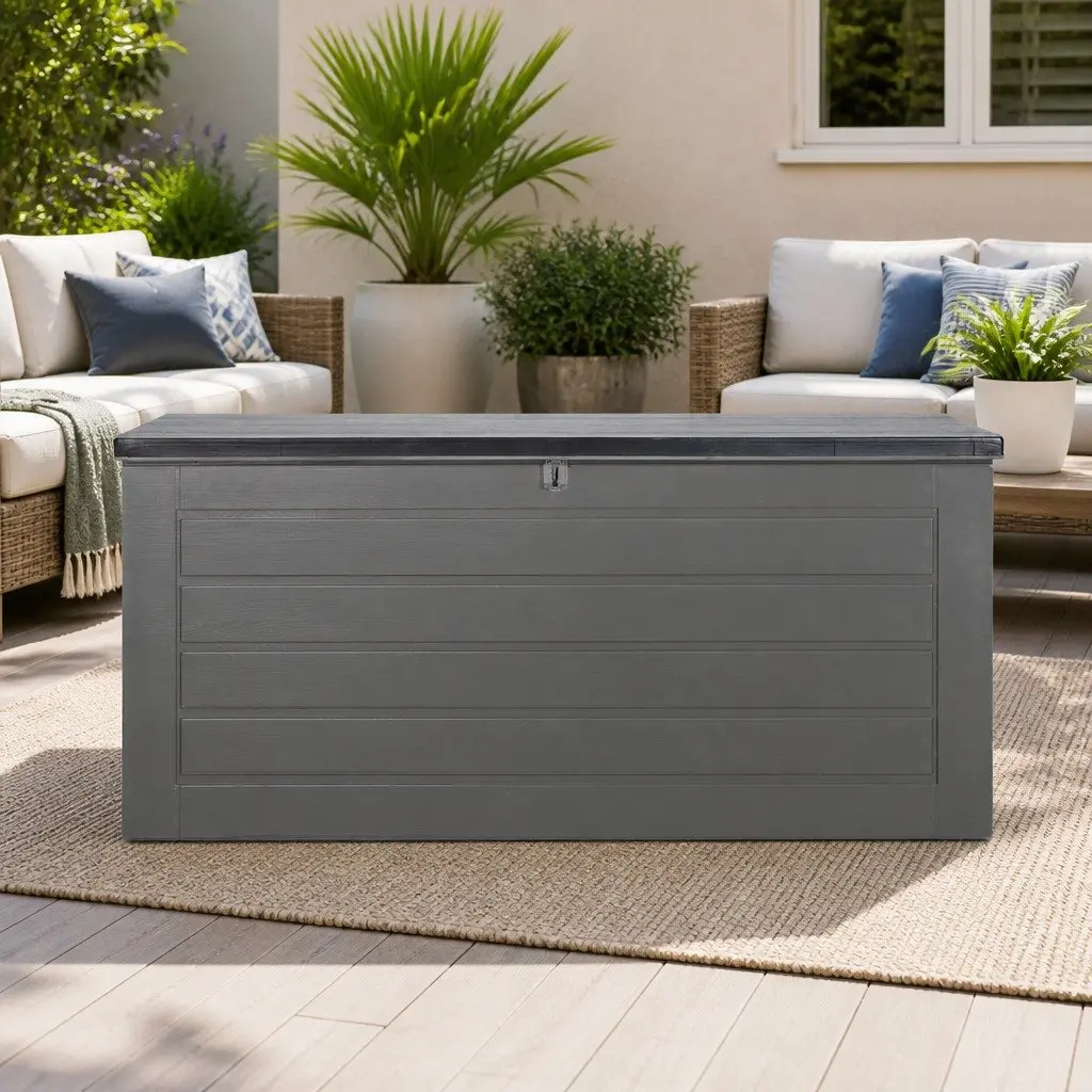 Outdoor Storage Box Lockable Weather-Resistant 680L Grey Black