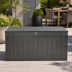 Outdoor Storage Box 830L Lockable Bench Container Garden Tool Shed Black Grey