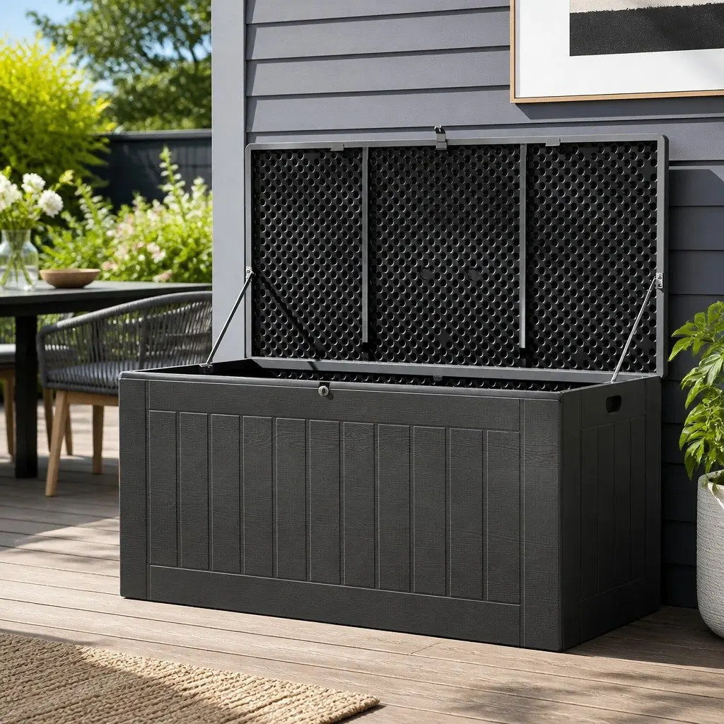Outdoor Storage Box 830L Lockable Bench Container Weather Resistant PP Black Grey