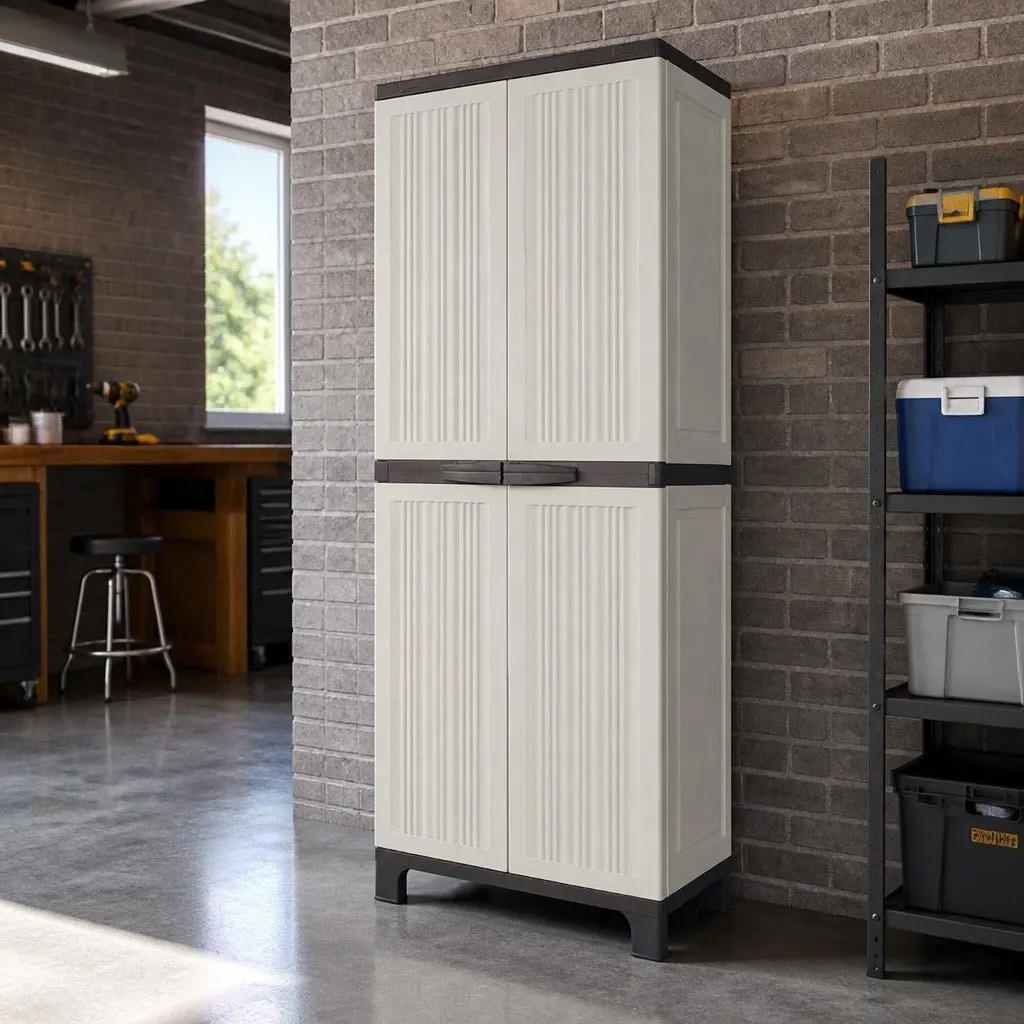 Outdoor Storage Cabinet Box 173cm Tall Lockable Cupboard Adjustable Shelves
