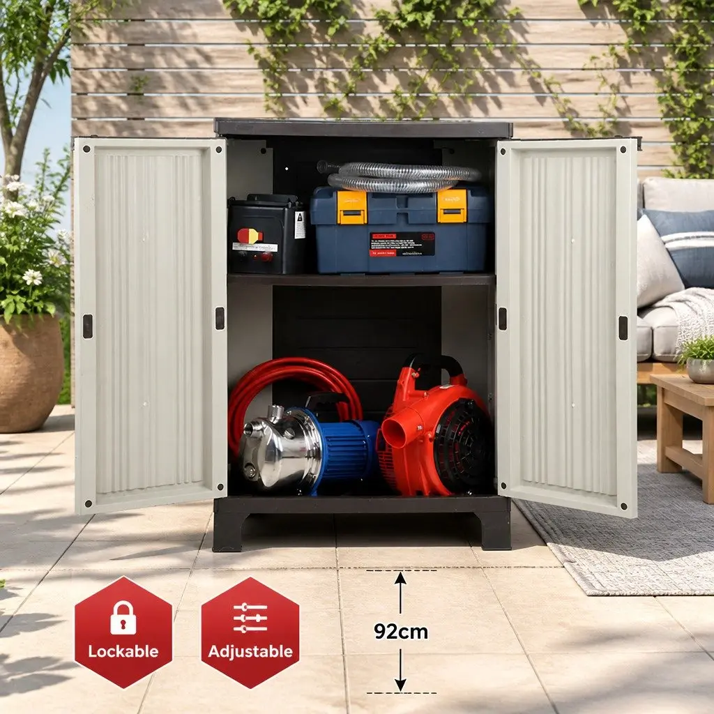 Outdoor Storage Cabinet Lockable Weather-Resistant 92cm Beige Half-Size