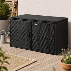 Outdoor Storage Cabinet Box Wicker Chest Deck Shelf Garden Tools Black 110.5cm