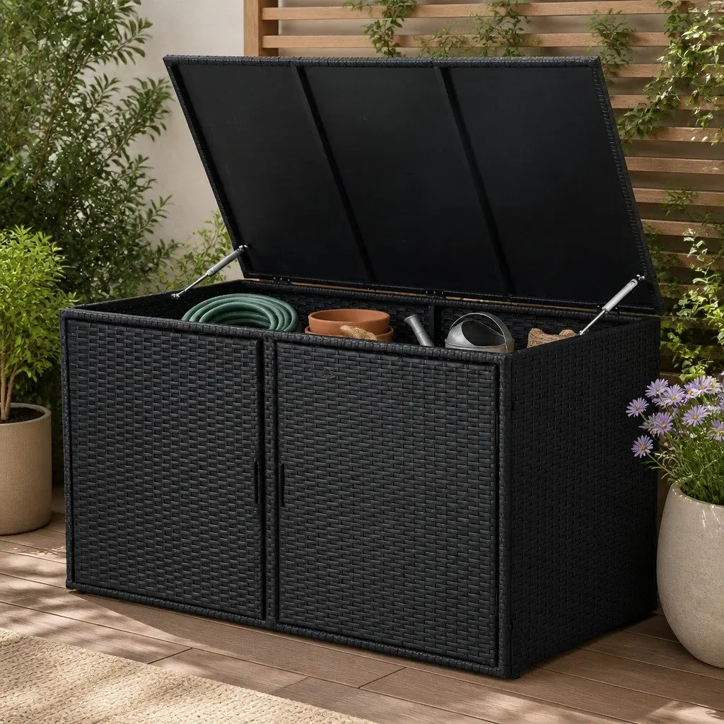 Outdoor Storage Box Wicker Cabinet 110.5cm Black