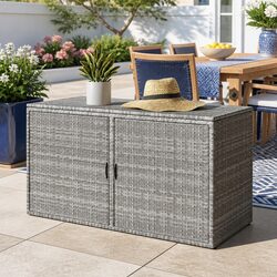 Outdoor Storage Cabinet Wicker Box Deck Chest Garden Shed Tools Organiser Grey