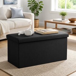 Storage Ottoman Bench Folding Blanket Box Toy Organiser Footstool Black