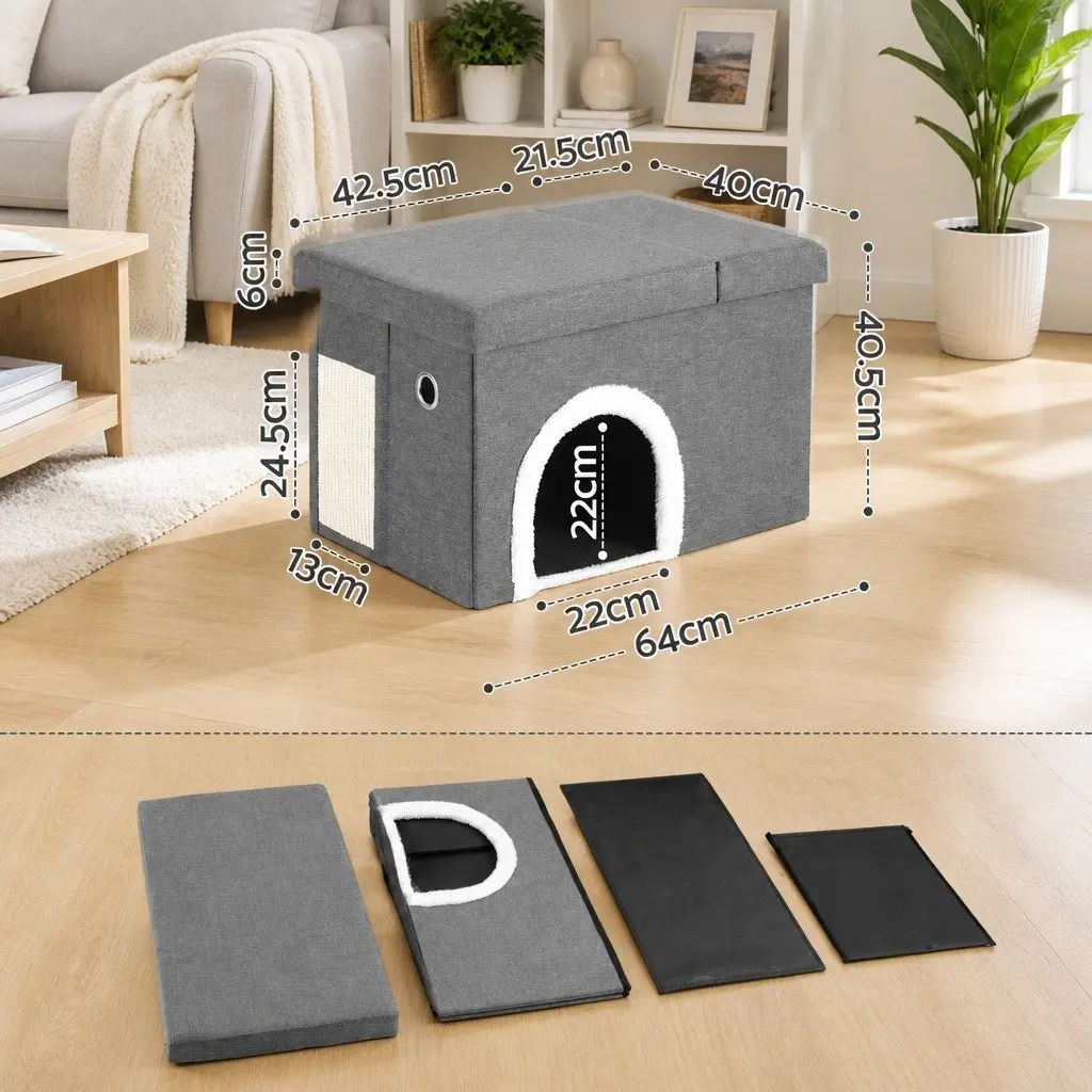 Storage Ottoman Cat Litter Box Enclosure Foldable Grey