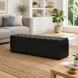 Storage Ottoman Blanket Box 140cm Black Faux Leather Lift-Up Lid Footstool