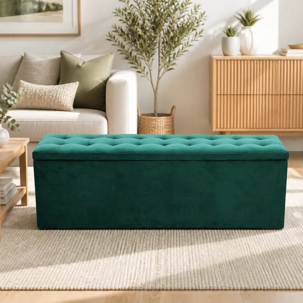 Storage Ottoman Blanket Box 140cm Green Velvet Lift-Up Lid Footstool Seat