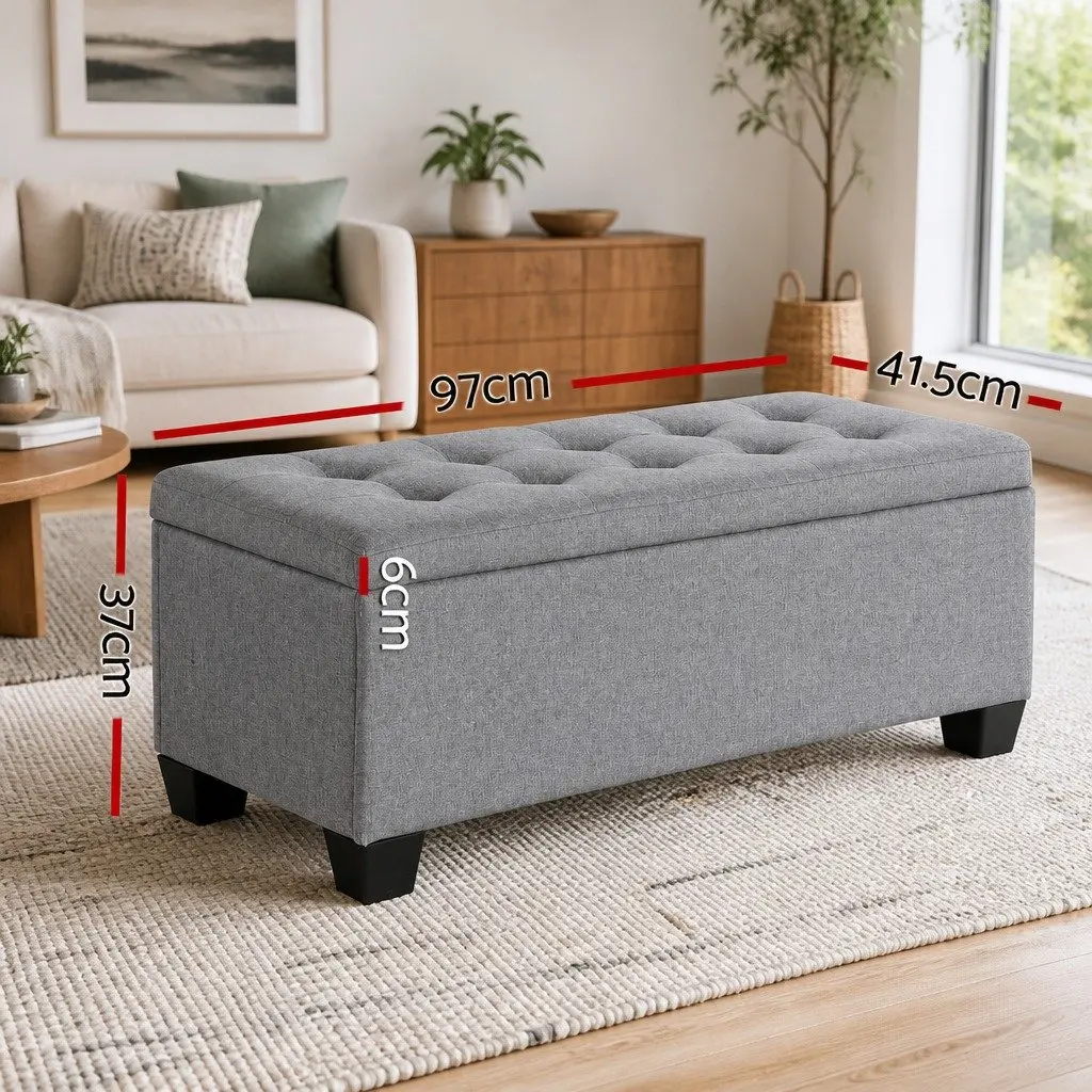 Storage Ottoman Lift-Up Lid 97cm Grey Linen