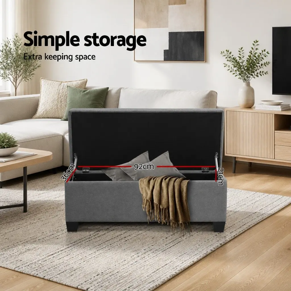 Storage Ottoman Lift-Up Lid 97cm Grey Linen