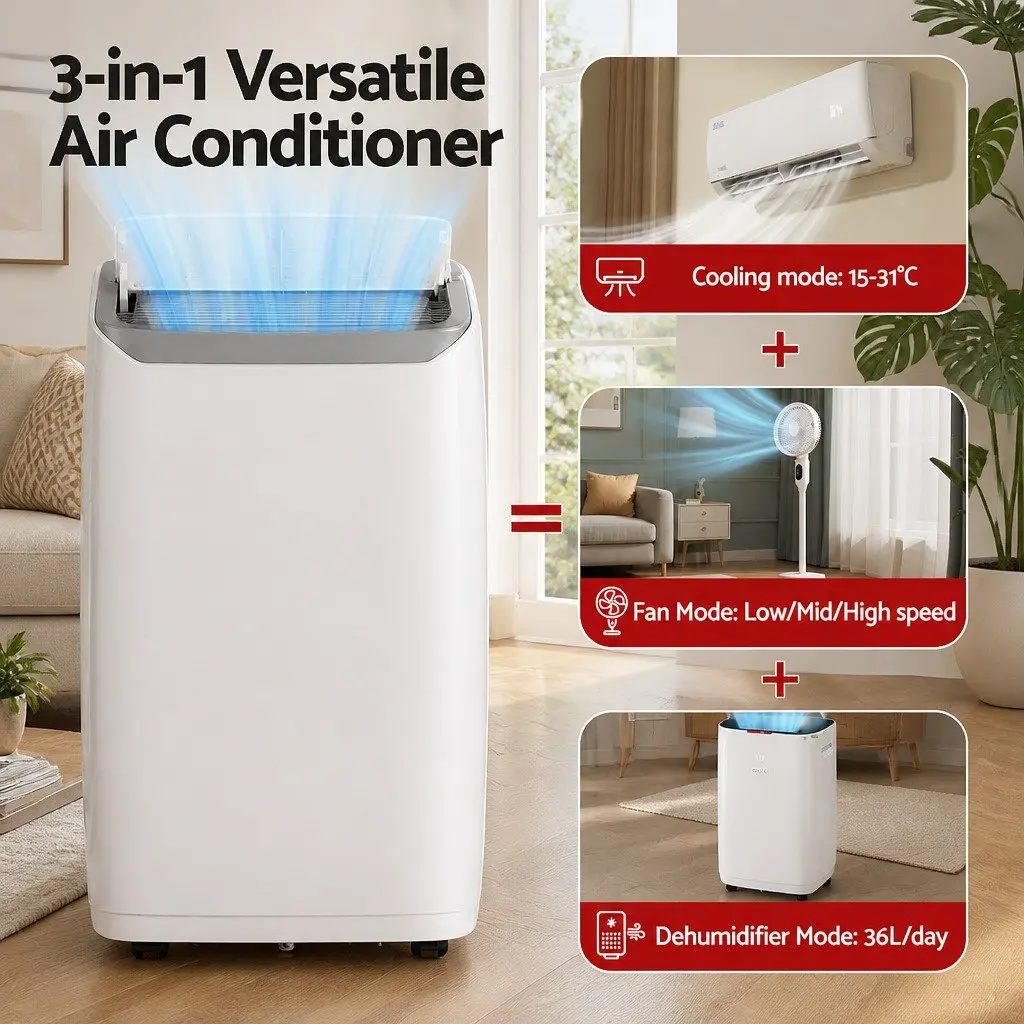 Portable Air Conditioner 14000BTU 3-in-1 Cooling Unit White