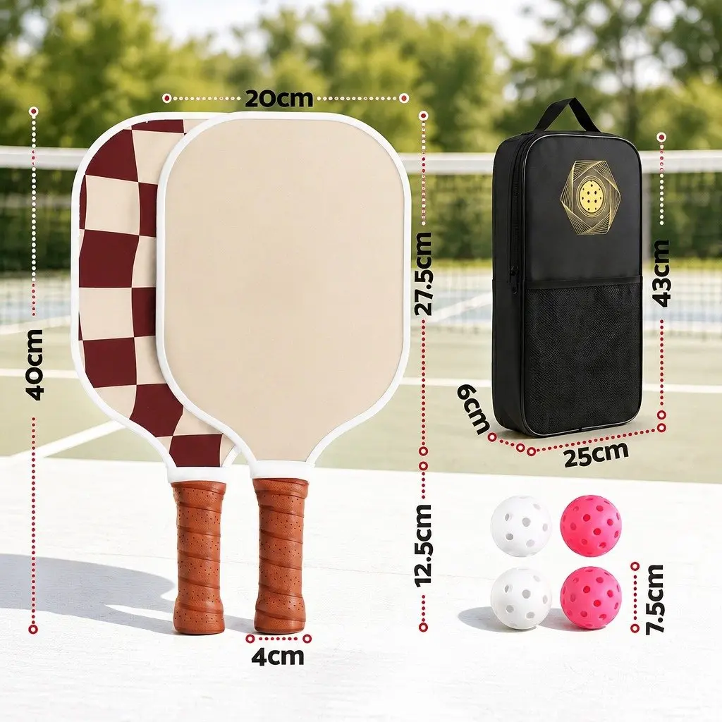 Pickleball Paddle Set Fibreglass Surface Honeycomb Core Burgundy