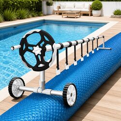 Pool Cover 10x4m Solar Blanket 500 Micron Blue with Aluminium Roller Kit
