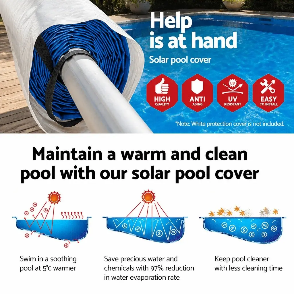 Pool Cover Solar Blanket 10x4m 500 Micron with Aluminium Roller System Blue and Silver